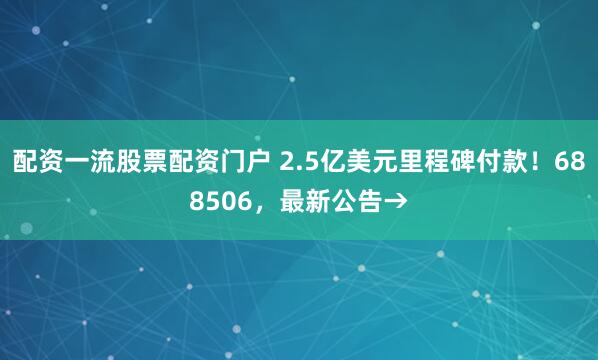 配资一流股票配资门户 2.5亿美元里程碑付款！688506，最新公告→